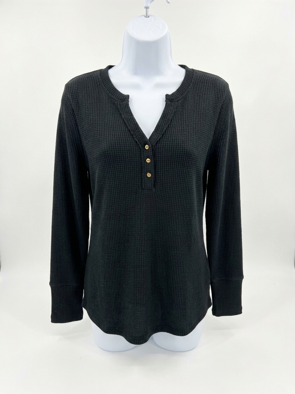 NEW TRIBAL brushed henley top in black